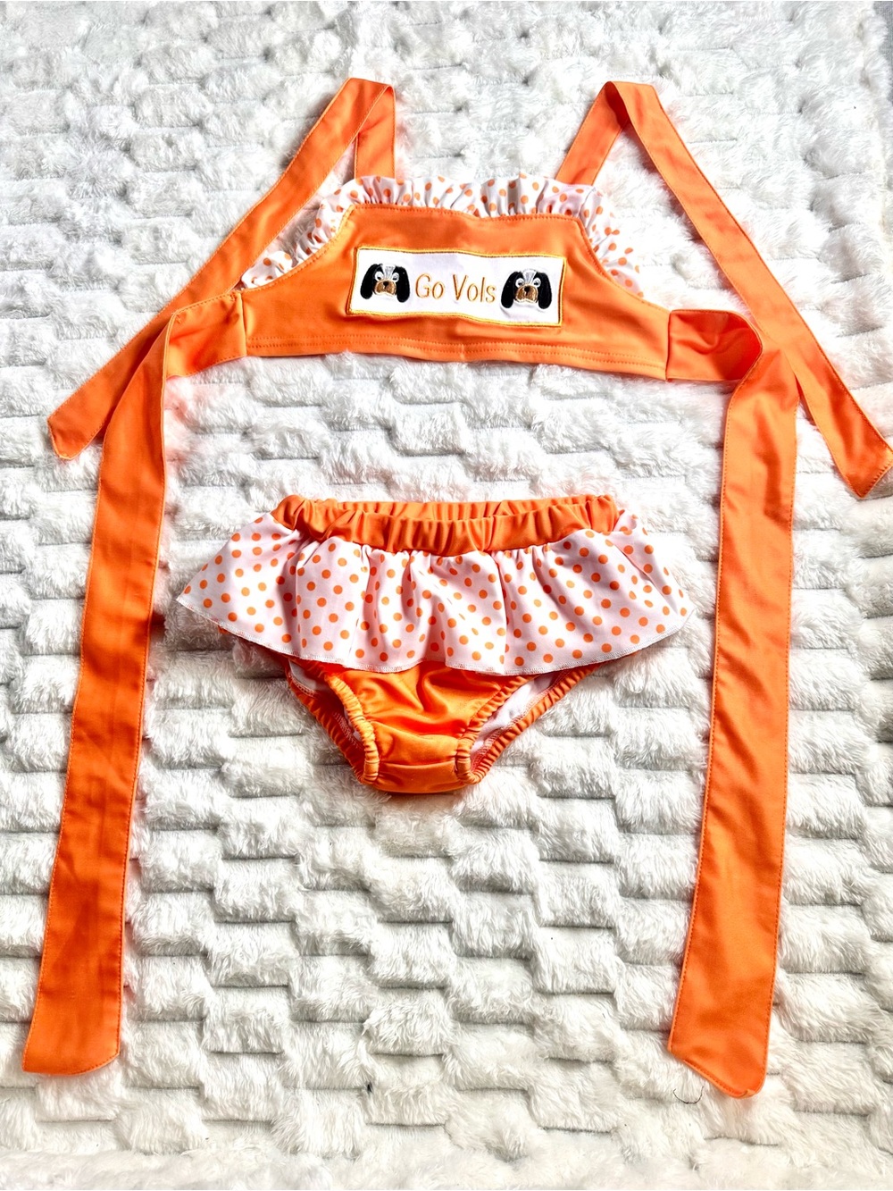 Orange Poppy Boutique "Go Vols" 2-Piece Ruffle Swimsuit Size 5T-6T SMOKEY VOLS!!
